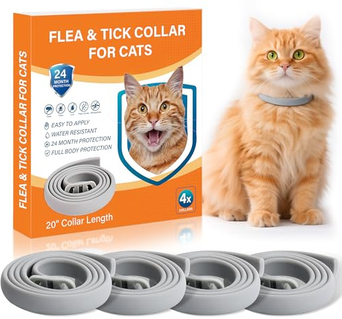4 Pack Flea and Tick Collar for Cats - 20 Adjustable Collar Fits Cat, Long-Lasting 24-Month Protection for Small, Medium, and Large Cat - Waterproof Flea Tick Prevention