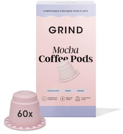 Grind Mocha Coffee Pods – Pack of 60 Biodegradable Capsules – 100% Arabica – Nespresso® Original Compatible – Home Compostable – Barista Quality and Specialty Grade – Medium Roast