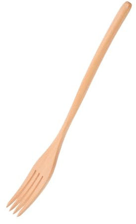 FONDOTIN Ergonomic Wooden Salad Fork Long Handle Multi Use Serving Fork for Spaghetti Fruit and Meat Kitchen Utensil for Cooking and Blending in Restaurants and Homes