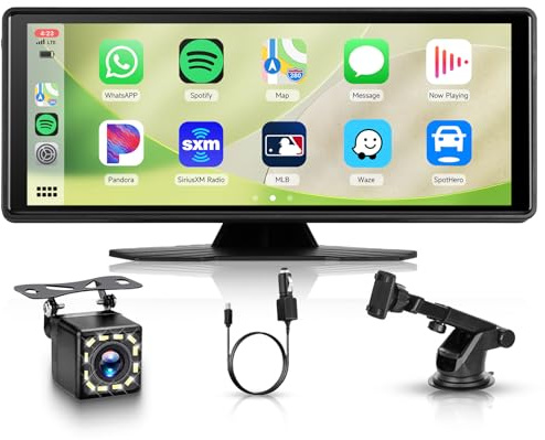 Inalámbrico CarPlay y Android Auto, Hodozzy 10,26 Pulgadas Portátil Radio Coche Bluetooth con Pantalla Táctil IPS,Carplay Pantalla con EQk/Control de Voz/AUX+Cámara de Marcha Atrás