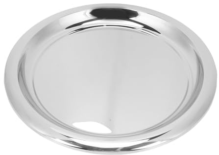 Ausla Plateau de Service Rond en Acier Inoxydable, Miroir Argent Poli, Plateau de Bar pour Boissons et Collations de 35 Cm / 13,78 Pouces de Diamètre