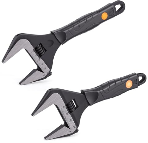 HISUEKIG 2Pcs Adjustable Spanner Set, Wrenches with Non-Slip Handle, Wide Jaw Opening Black Oxide Finish, Heavy-Duty Plumbing Tools for Plumbers, Cr V Alloy Steel (6 and 10)