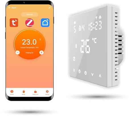 Automat-on Zigbee Thermostat Fussbodenheizung | Raumthermostat Fußbodenheizung PRO2 | Steuerung Wandthermostat Fußbodenheizung mit Tuya, SmartLife oder ohne App und Alexa (Weiss)