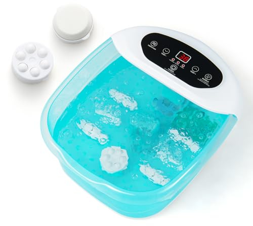 Multigot Foot Spa Massager with Heat, Foot Soaker with Bubbles, Vibration Mode, 12 Rollers, Pedicure Stone & Digital Temperature Control, Footbath Soak Tub for Home (Lake Blue)