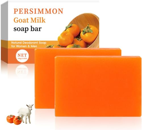 Persimmon Soap 2PCS,Kaki Seife,Ziegenmilch Feste Seife für Gesicht und Körper,Persimone Kernseife Natur mit Schaumnetz,Duschseife Männer Frauen & Handseife fest,Porenreinigung & Feuchtigkeitsspendend