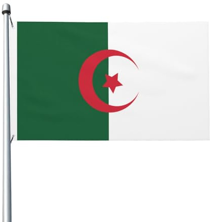 Drapeau de l'Algérie imprimé double face, 9,6 x 1,5 m, léger et résistant aux couleurs avec boutonnières, idéal pour les fêtes en plein air et les jardins.