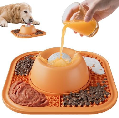 Tapis à lécher pour Chien avec Boule rotative, Bol Lent en Silicone | antidérapant, Compatible Yaourt, Bouillon osseux et Eau, Jouet interactif pour Chiens Petits, Moyens et Grands