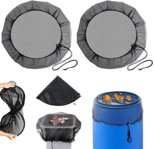 SKJJM 2 Pcs Filet pour Citerne de Pluie, 120 cm Housse pour Tonneau de Pluie, Filet Protection Recuperateur Eau de Pluie, Filet de Protection Ajustable, Pliable, Anti-Feuilles et Larves de Moustiques
