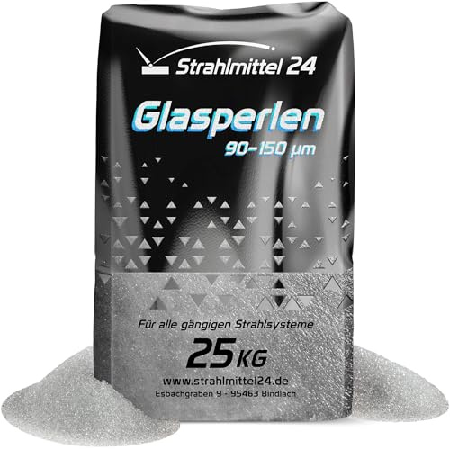 25 KG GLASPERLEN STRAHLMASTER STRAHLMITTEL 90-150 µm STRAHLGUT GLASPERLEN SANDSTRAHLEN MICROGLASPERLEN