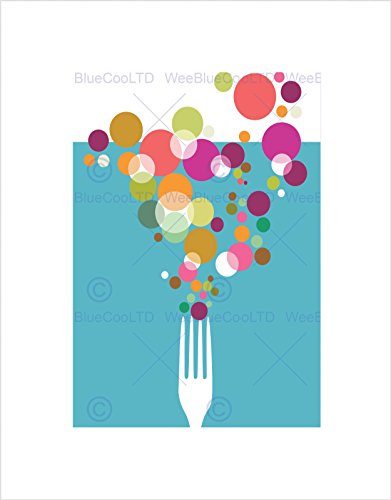 Wee Blue Coo Cutlery Restaurant Menu Illustration Fork Food Kitchen Wall Art Print