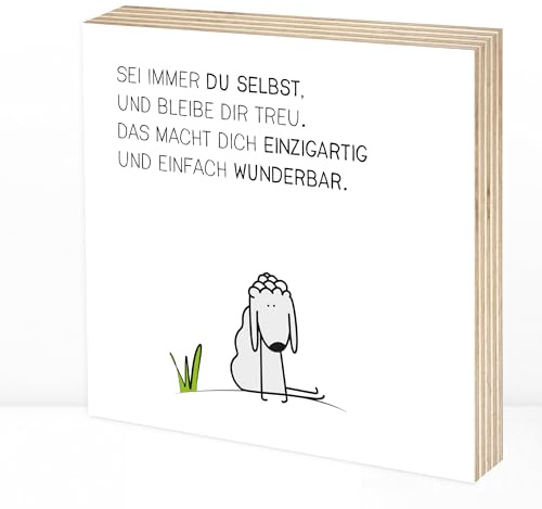 Wunderpixel® Holzbild Du-bist-wunderbar-Schäfchen - 15x15x2cm zum Hinstellen/Aufhängen, echter Fotodruck mit Spruch auf Holz - Wand-Bild Aufsteller Zuhause Büro zur Dekoration oder als Geschenk