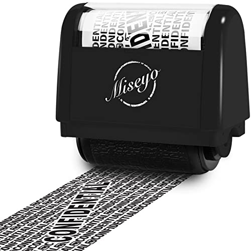 Miseyo Roller Stamp Identity Theft 1.5 Inch Privacy Protection - Black | Address Blocker Stamp, Confidential Data Defender, Easy to Scroll, Refillable ink, Personal Information Blockout