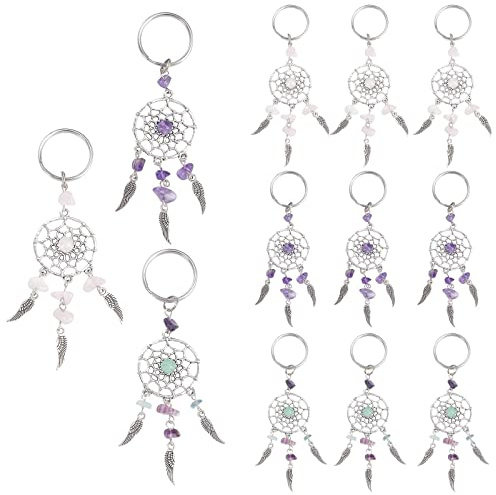 PH PandaHall 12 Traumfänger Charms Edelstahl Schlüsselanhänger 19cm | Mit Edelstein Chip und natürlichen tibetischen Stil Anhänger Für Die Herstellung Von Schmuck-Schlüsselanhängern