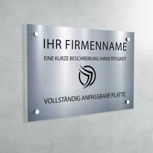 Individuelle PVC Praxisschild/Firmenschild – Gravierte Tafel für Arzt, Pflegekraft, Anwalt oder Unternehmen – Personalisierbar in Größe, Farbe, Text und Logo (Aluminium-Metallic Grau)