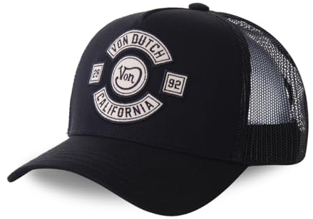 Von Dutch Cap Herren und Damen, Trucker Biker, Schwarz BLA | Unisex, Erwachsene 55,5-60cm, Verschluss Snapback, Steifes Mesh, Gebogener Schirm, Vintage