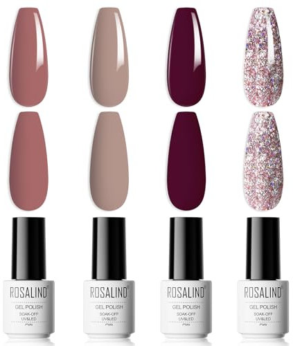 ROSALIND UV Gel Nagellack Violett Glitter Soak Off UV LED Gellack Shellac Set Gel Polish