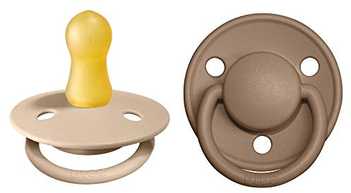 BIBS De Lux Napp 2-pack, BPA-fri, Rund sugdel. Naturgummilatex, Storlek 1 (0-6 månader), Vanilla/Dark Oak