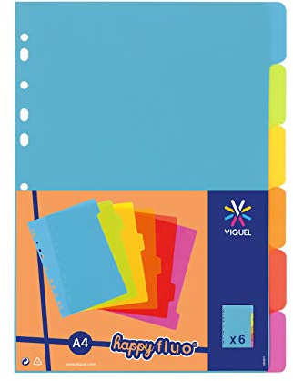 Viquel – Juego de 6 separadores de plástico, tamaño A4 (21 x 29,7 cm), para carpeta A4, color neón