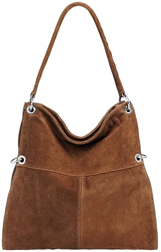 Caspar Große Vintage Leder Schultertasche Damen Handtasche aus weichem Wildleder - PREMIUM LINE - Modell No.805 - Made in Italy