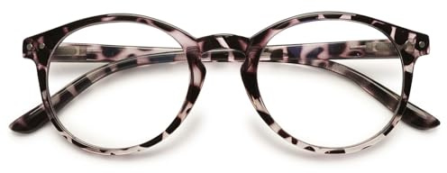 MAGIMODAC Damen Anti Blaulicht Brille Klein Rund Federscharnier Computer-Brillen Brillenfassungen Oval Computerbrille ohne Stärke Grau Leopard +0.0