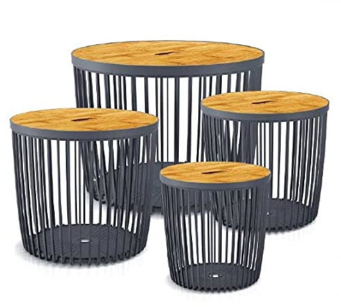 Beistelltisch Couchtisch Korbtisch Kaffeetisch ⌀ 45,5cm mit Holzplatte aus Bambus Tisch Aufbewarungskorb Sofatisch Größen wählbar (100L)