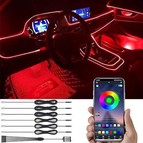 TABEN Auto Atmosphärenlicht Kit Musiksynchronisation Mehrfarbig RGB 16 Millionen Farben 8 Meter Glasfaser USB Ambientebeleuchtung Kit, Sound-Active-Funktion und drahtlose Bluetooth-App-Steuerung 12 V