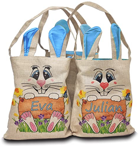 Maus-Design Ostertasche personalisierbar mit Namen, Osterhase/Häsin, blau | Groß mit Ohren, 4 Farben zur Auswahl, Osterkorb, Für Kinder