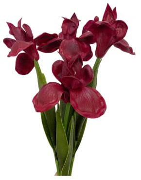 4 Bündel künstliche Iris-Blumen, Seidenblume, lange Stiele, 45,7 cm, künstliche Irland-PU-Blume für Arrangements, Tischdekoration, Heimparty und Hochzeit, künstliche Blumen für Dekoration (tiefrot)