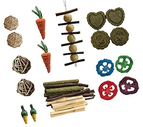 20 STÜCKE Kaninchen Zubehoer, Handgefertigtes Kaninchen Spielzeug für die Zahnpflege und Bewegung von Kleintieren, Hasenspielzeug für Hasen, Zwergkaninchen, Meerschweinchen, Hamster, Rennmäuse