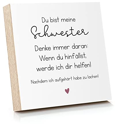 ARTFAVES® Holzbild mit Spruch - Du bist meine Schwester - Denke immer daran | Deko Geschenk zum Thema Geschwister/witzig/Größe: 14,8 x 14,8 cm