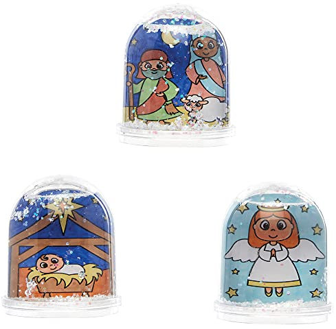 Baker Ross FX297 Nativity Colour in Snow Globes - Pack of 4, Kids Craft Kit, Christmas Decoration Crafts, Colouring Crafting for Children