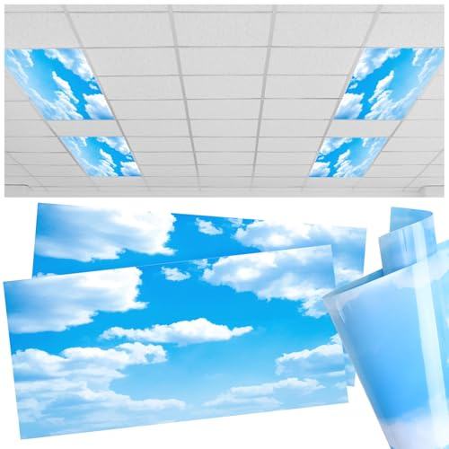 Amylove 2 Pcs Fluorescent Light Covers Classroom Ceiling Panels Light Filters with Backlit Film Material for Office School Home Hospital Decor, 4 x 2 Feet(Cloud)