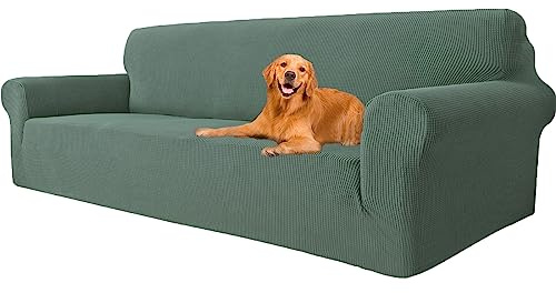 YSTELLAA High Stretch Sofa Überzug 4 Sitzer, Couch Bezug rutschfest, Weihnachtsdeko Sofahusse Elastische, Couchüberzug Sofaschutz Katze Durable, Waschbare Sofa Covers Mit Armlehnen, Grün