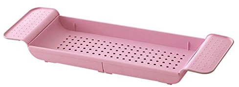 Duiaynke Bathtub Tray Shelf Stretchable Bath Drain Tray Can Holds Bowl Toiletries Towel Suitable for Kitchen Bathroom Shower Decorations (Pink)