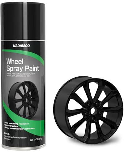 NADAMOO Aluminum Wheel Spray Paint, Car Rim Aerosol Paint for Recolor and Protection of Metal Surface, Semi-gloss Black, 1 Can, 13 Oz