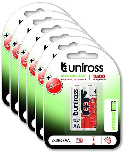 Uniross Pack de 6 x 2 Piles Rechargeables AA/HR6 2500 NIMH HYBRIO, 1.2V