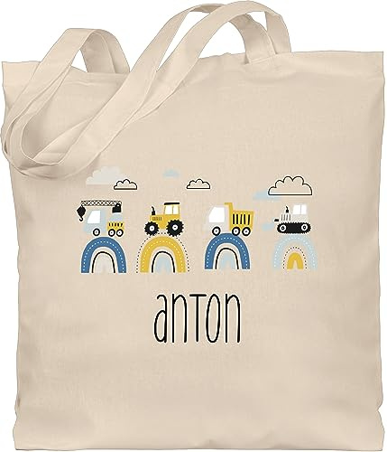 Geschenk mit Namen personalisiert by Shirtracer - Baumwolltasche - Baustelle I Traktor I Bagger I Kran I Kipper I LKW I Planierraupe