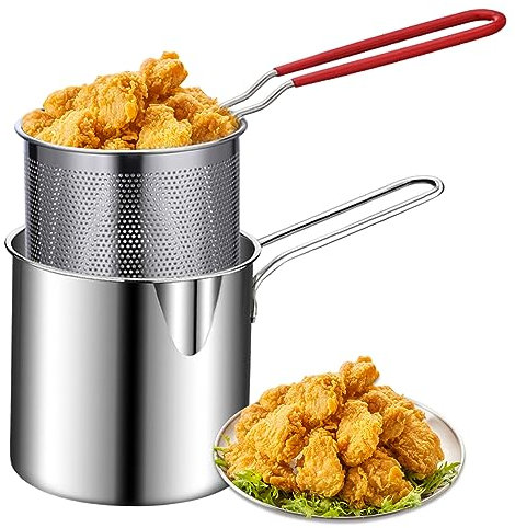 Bote de freidora profunda con canasta 2 piezas de 1200 ml Pan con manchas de chips de acero inoxidable sin recubrimiento PETAS DE FRITIVA PELIDAS PARA PARTAS PESCAS FIESTAS FESTA ALA DE PILLO