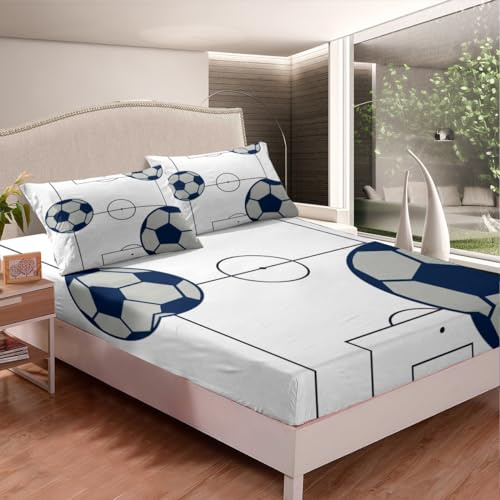 jejeloiu Football Fitted Sheet Queen Size Boys Girls Teens