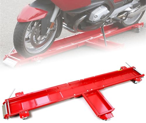 Motorcycle Dolly Motorbike Skate Carrier Motorbike Dolly Centre Stand Swivel Stand 360 Degree, Side Stand Type, Motorcycle Stand Mover Garage Parking Aid Trolley, Load 567kg, Red