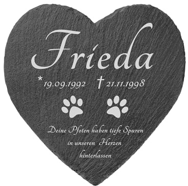 kultdog Schiefer Herz Grabstein mit Gravur - Gedenkstein für Mensch, Hund, Katze, Haustiere - Tiergrabstein mit Wunschtext - Grabschmuck für Urnen - Gedenktafel personalisiert - Pfoten