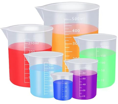SAZTEAY Plastic Measuring Cups, 6Pcs Plastic Measuring Jugs Set Transparent Lab Graduated Beakers, Multipurpose Liquid Paint Mixing Cups for Kids