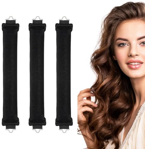 3 Stück Hitzefreie Lockenwickler, Ohne Hitze Curls Band, Lockenwickler Über Nacht mit Haken, Blowout Locken Ohne Hitze, Lockenwickler für Lange Haare Frauen (Schwarz)