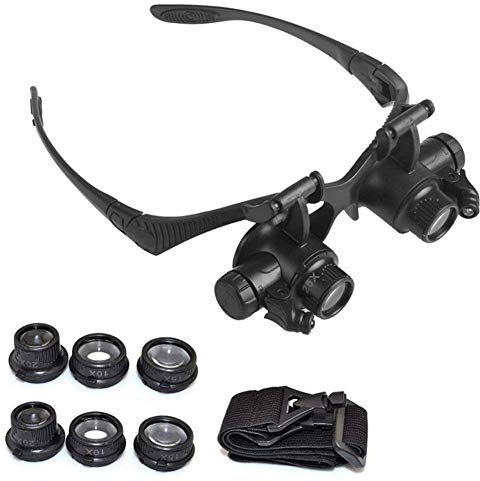 SAGGION Lupenbrille, Stirnbandlupe, LED-Uhrenreparaturlupe, Juwelierbrille, Werkzeugset mit LED-Licht, 10 x 15 x 20 x 25 x, Spielzeug, Spiele, Hobbys