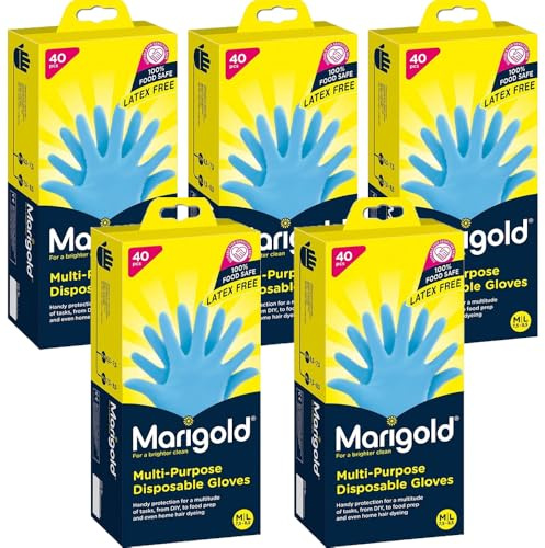Welari Marigold Multi-Purpose 40pcs M/L Disposable Rubber Gloves Pack of 5 Latex FREE for Sensitive Skin Strong Multipurpose Cooking Cleaning DIY Crafts Thank You Card | (5pack) (200gloves)