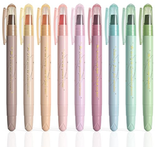 WEMATE Bibel Textmarker, 9-Teiliges Gel Textmarker Set in Verschiedenen Farben, Bibel Marker, Hübsches Bibel Zubehör zum Markieren von Bibelstellen, Farbcodierung und Hervorheben von Büchern | Pastellfarben, niedliches Bibelstudiumzubehör für Skripturmarkierung, Farbkodierung und Buchhervorhebung