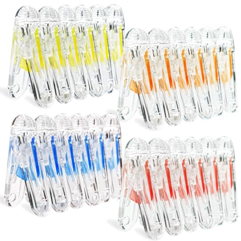 24 Pinzas Ropa, Pinzas de Ropa Antideslizantes de Plástico Coloridas, Clips Oficina, Clip de Comida, Clips No Deja Marcas, Uso para Cocina, Oficina, lavadero.