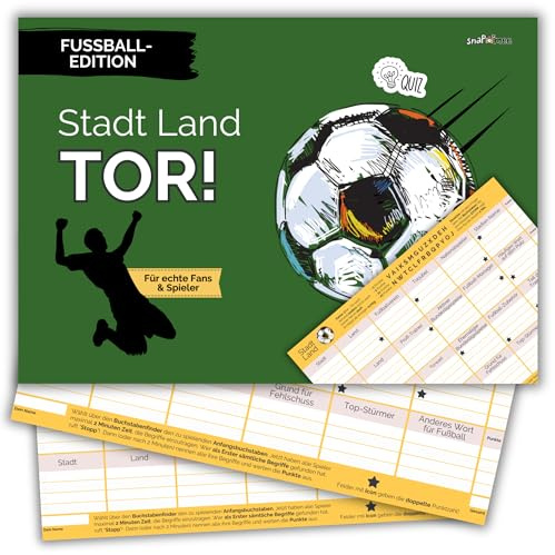 Stadt Land Tor by snaPmee - Fußball-Edition - Quiz Spiel für Fans, Spieler & Trainer - Geschenk für Teenager + Erwachsene - 50 Blatt Din-A4