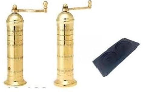 The European Authentic Greek 2-Piece Gold Brass Pepper Mill of 8-inch #103 & Salt 9-inch #109- Absolutely Genuine & Elegant Luxurious Spice Grinder Shaker Mill set + the Genuine Mill Stand