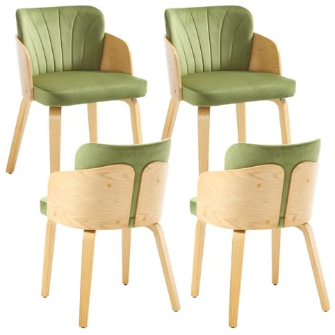 chairus Esszimmerstühle 4er Set Samt Küchenstühle mit Holzbeinen Grün | Esszimmerstuhle Holz, Modern Armlehnstuhl mit Rückenlehnen, Polsterstühle für Esszimmer Wohnzimmer Küche